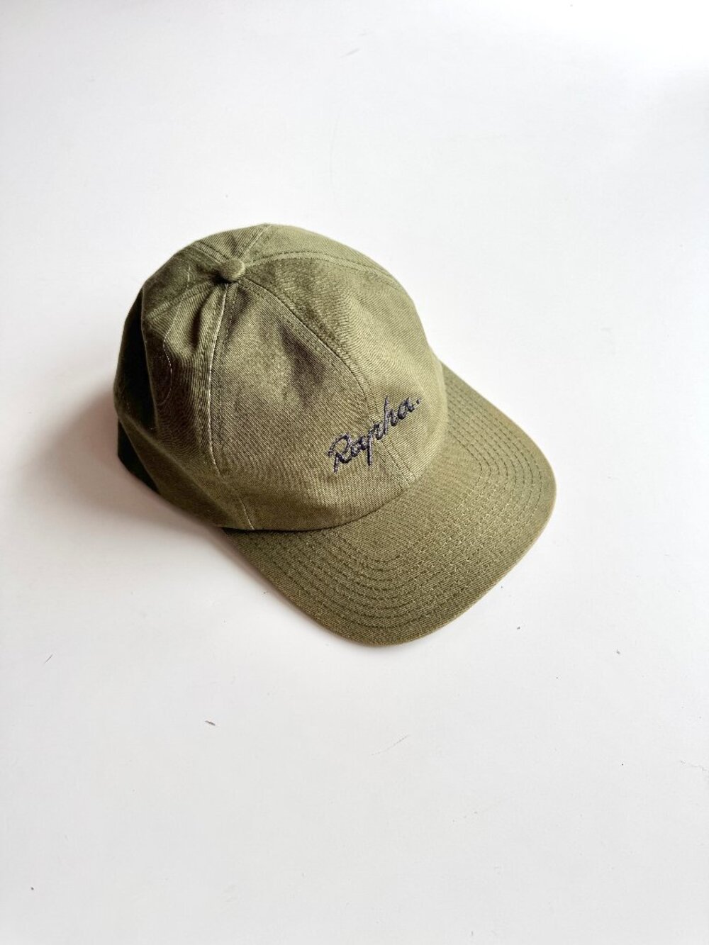 RAPHA Trail 6 Panel Olive Green Cotton Canvas Logo Script Baseball Hat